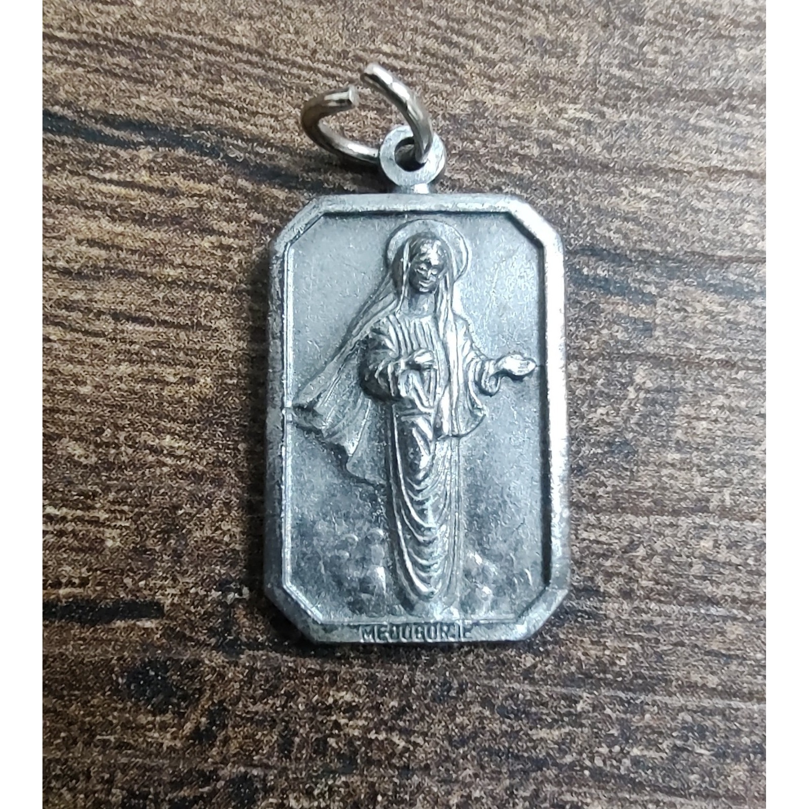 Vintage Medugorje Catholic Silver Devotional Metal Pendant J167